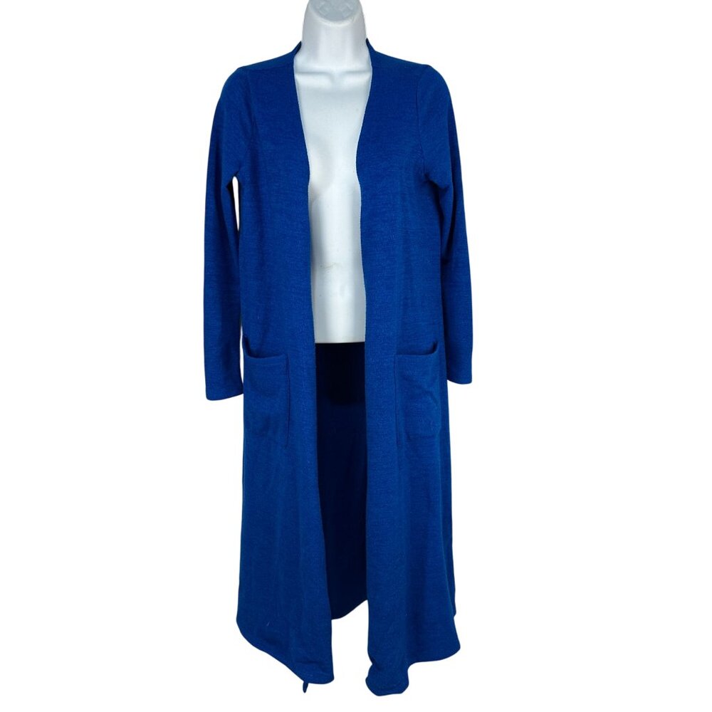 LuLaRoe Womens Long Open Cardigan Duster Sweater Blue Size Small Pockets